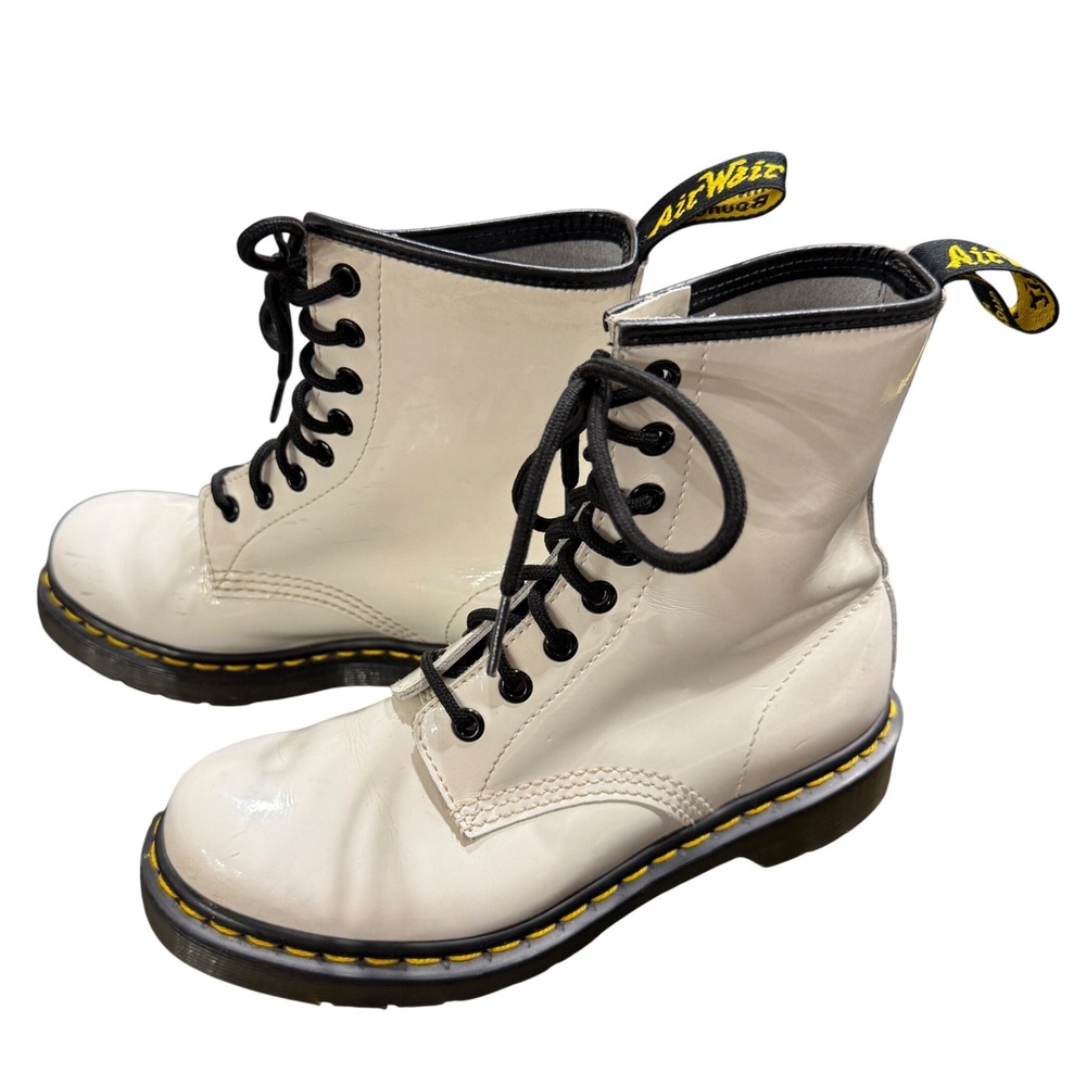 Dr. Martens 1460W Women's 6 White Patent Leather Lace Up Combat‎ Boots Grunge